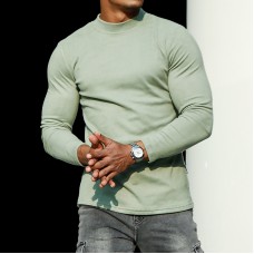 Men's Casual Slim Basic Versatile Round Neck Long-sleeved T-shirt Fitness Sports Training T-shirt Outdoor Running Botto