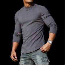 Men's Casual Slim Basic Versatile Round Neck Long-sleeved T-shirt Fitness Sports Training T-shirt Outdoor Running Botto