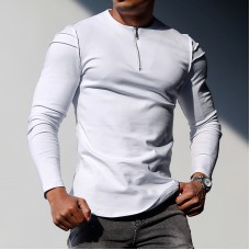 Men's Casual Slim Long-sleeved T-shirt Fitness Running Top Casual Slim Half-zip Men's Long-sleeved Bottoming Shirt