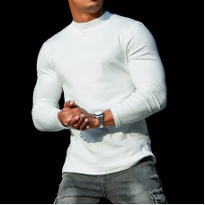 Men's Casual Slim Basic Versatile Round Neck Long-sleeved T-shirt Fitness Sports Training T-shirt Outdoor Running Botto