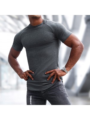 Men's Sports Short-sleeved Fitness Training T-shirt Running Top Casual Slim Round Neck Solid Color Cotton Bottoming Shir