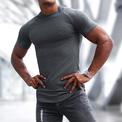 Men's Sports Short-sleeved Fitness Training T-shirt Running Top Casual Slim Round Neck Solid Color Cotton Bottoming Shir