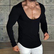 Men's Daily Basic Solid Color Long-sleeved T-shirt Slim Casual Bottoming Shirt