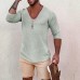 Men's Deep V Neck Breathable Linen Cotton Mid Sleeve T-Shirt