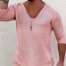 Men's Deep V Neck Breathable Linen Cotton Mid Sleeve T-Shirt