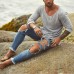 Men's Boho Loose Casual Long Sleeve Neck T-Shirt