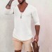 Men's Deep V Neck Breathable Linen Cotton Mid Sleeve T-Shirt