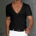 Men's Basic White Deep V-Neck Cotton Short Sleeve T-Shirt