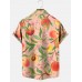 Tropical Fruit Leaf Peach Print Short Sleeve Shirt