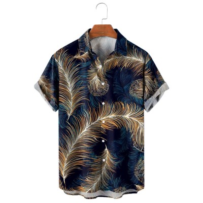 Men's Casual Printed Lapel Short Sleeve Shirt 85014017M