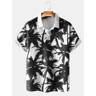 TROPICAL PALMS BLACK AND WHITE PRINT Polo Shirt