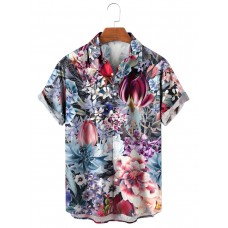 Vintage Beautiful Floral Print Hawaiian Short Sleeve Shirt