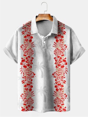 Tropical Hibiscus Coconut Casual Polo Shirt