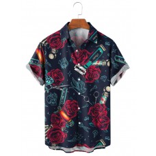 Barbershop Vintage Colorful Pattern Hawaiian Short Sleeve Shirt