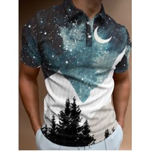 Watercolor Mountain Star Art Print Short Sleeve Polo Shirt