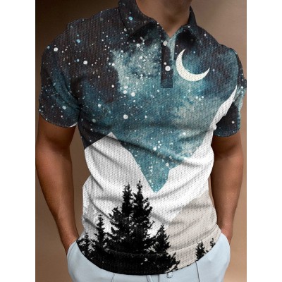 Watercolor Mountain Star Art Print Short Sleeve Polo Shirt