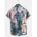 Holiday Print Short Sleeve Shirt with Christmas Tree Pattern