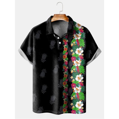 Hibiscus Pineapple Breathable Comfort Short Sleeve Polo Shirt