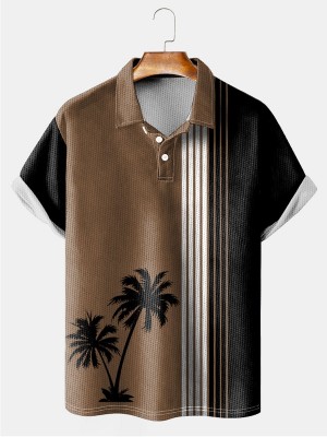 Hawaiian Tropical Palm Stripe Contrast POLO Shirt