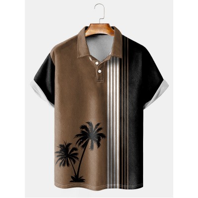 Hawaiian Tropical Palm Stripe Contrast POLO Shirt